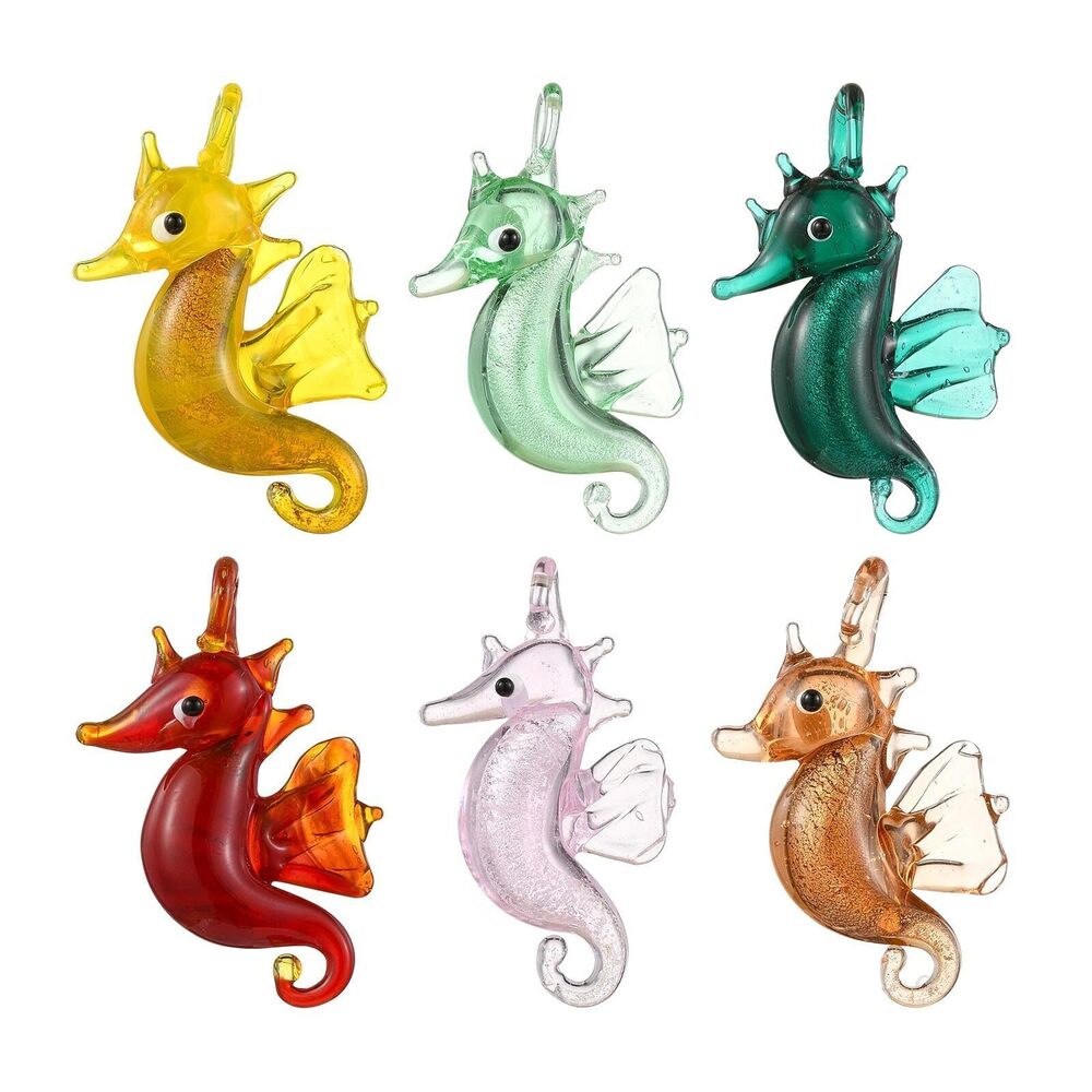 7175 6 pcs 6 Colors Lampwork Glass Seahorse Charms Handmade Ocean Animal